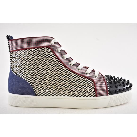 Christian Louboutin Louis Orlato Flat Spike Black White High Top Sneaker 44 11 - Picture 2 of 12
